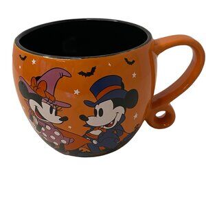 Disney Happy Halloween Dracula Mickey witch Minnie ceramic orange mug bats 16 oz